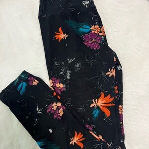 OS LulaRoe Floral Black Leggings